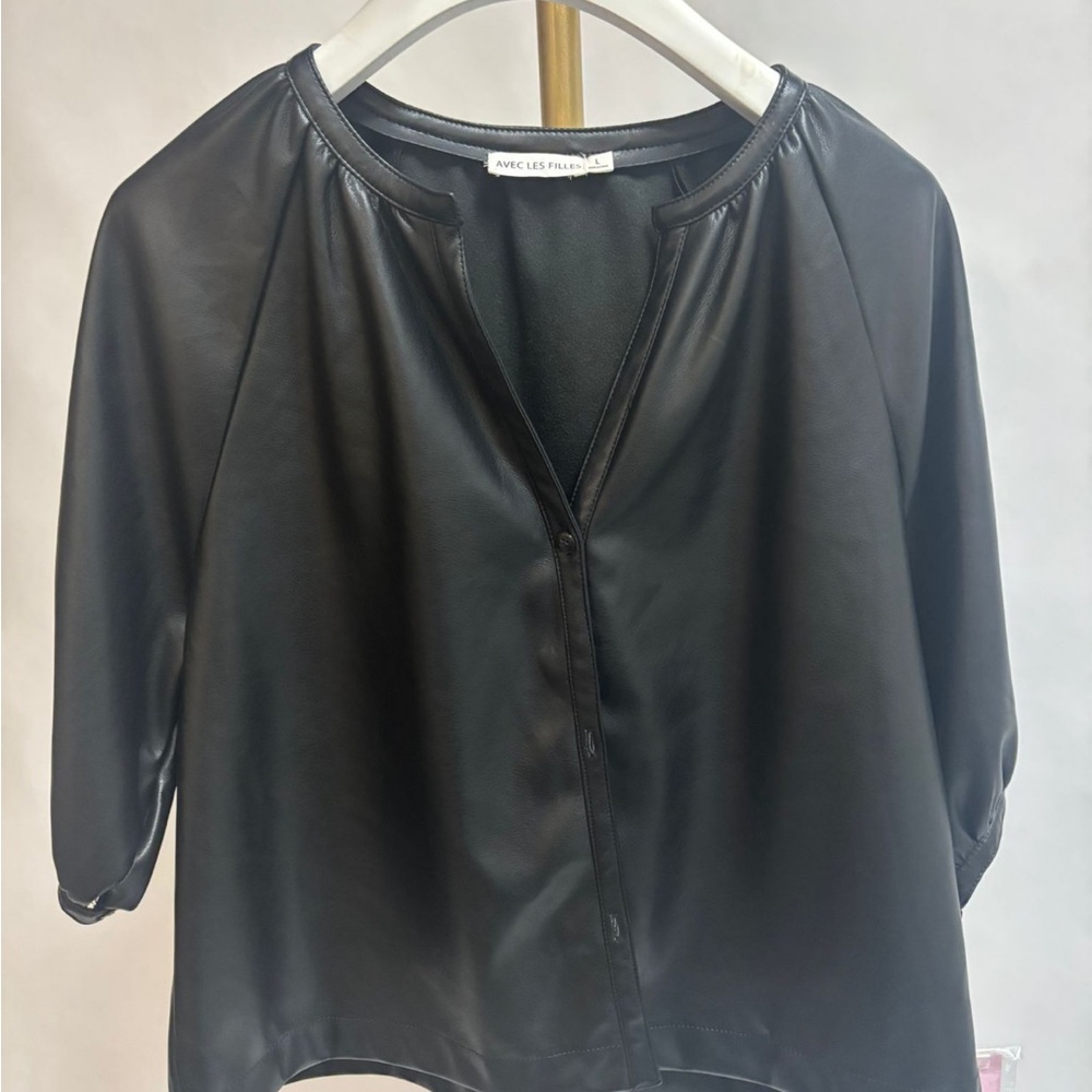 Avec Les Filles Black 3/4 Sleeve Blouse